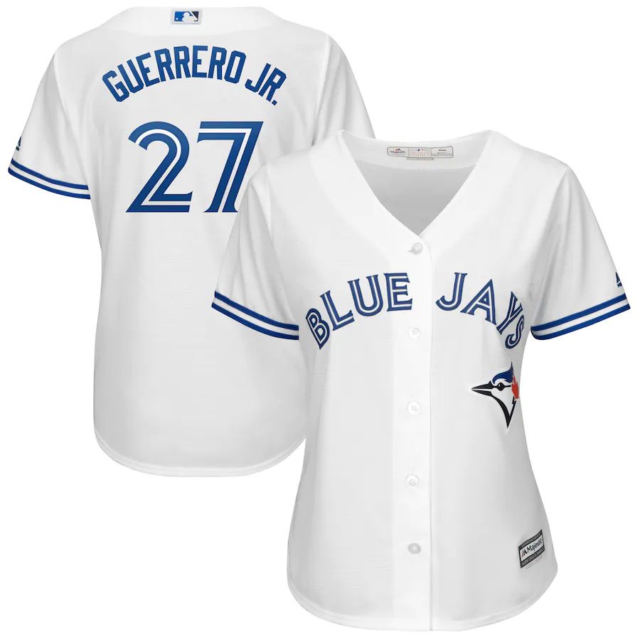 Womens Toronto Blue Jays #27 Vladimir Guerrero Jr. Majestic Plus Size Cool Base Player MLB Jerseys - White->women mlb jersey->Women Jersey